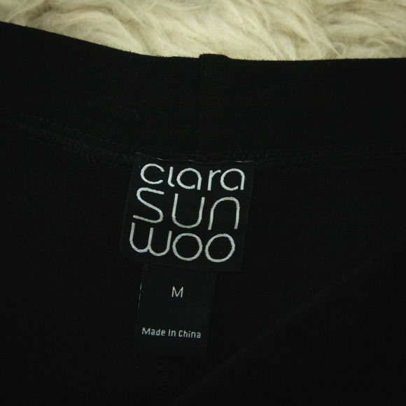 Clara Sun Woo Size Medium M Black Pull On Straight Leg Artsy Knit Pants - Picture 3 of 5